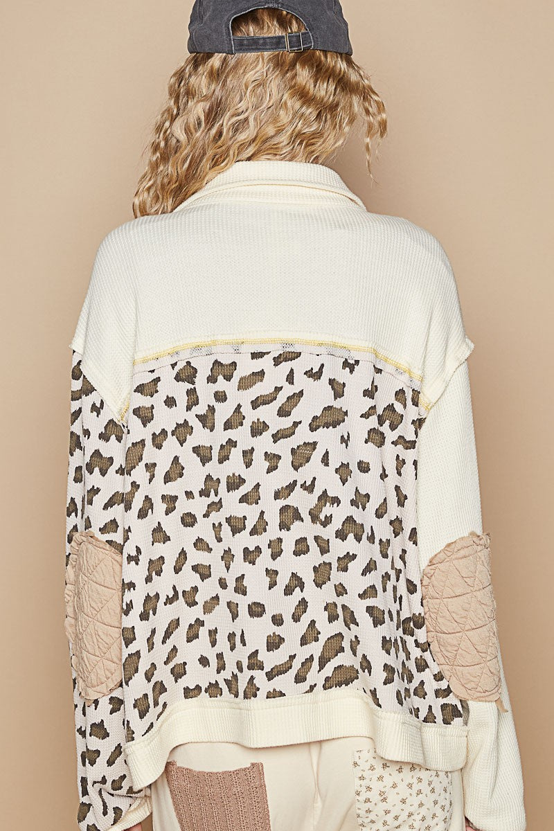 Leopard Exposed Seam Button Up Quilted Jacket POL   