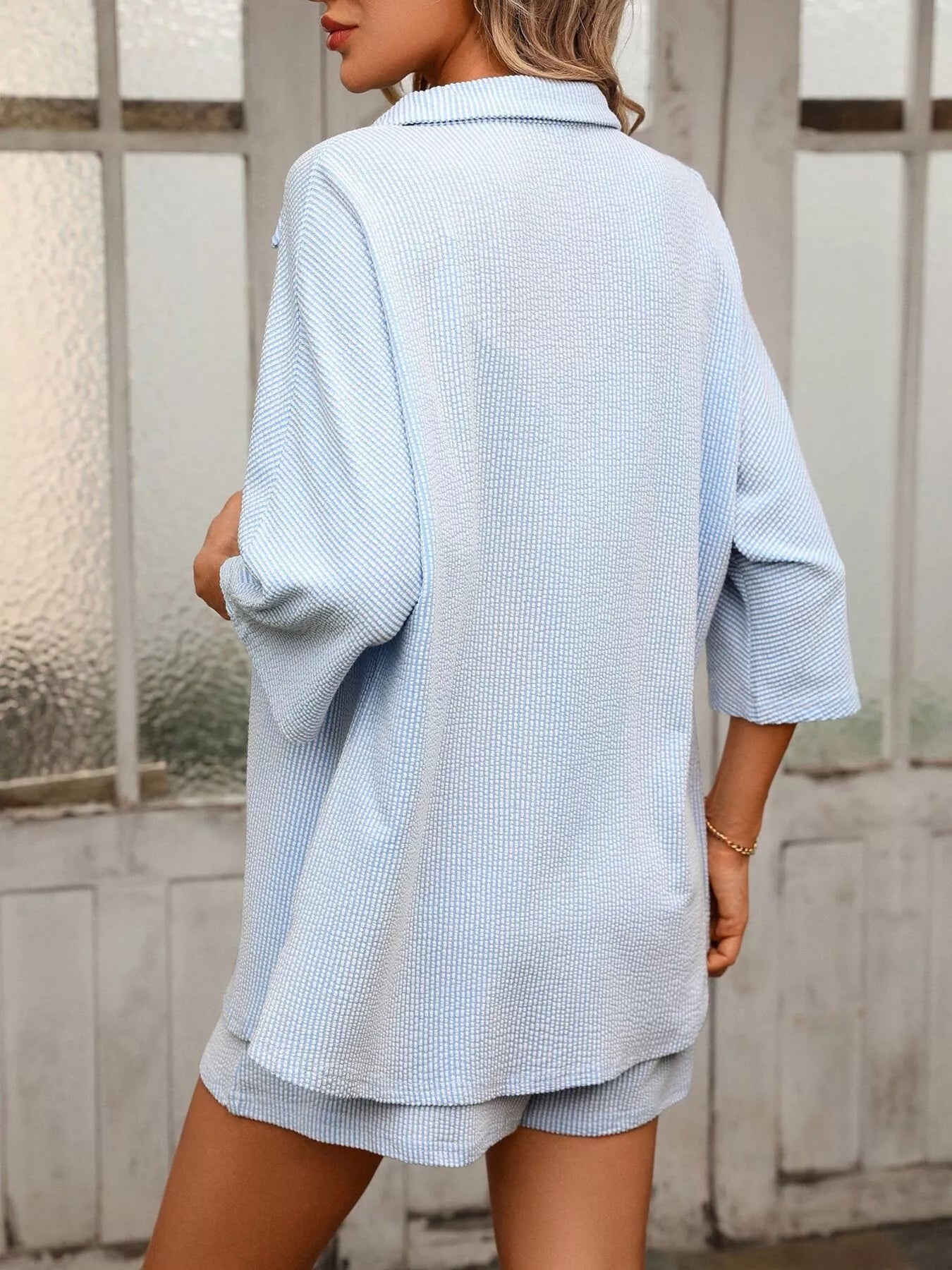 Textured Shirt and Shorts Set Simmer & Fay