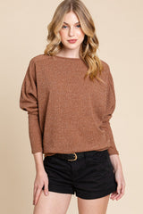 Drop Shoulder Long Sleeve Knit Top BomBom   