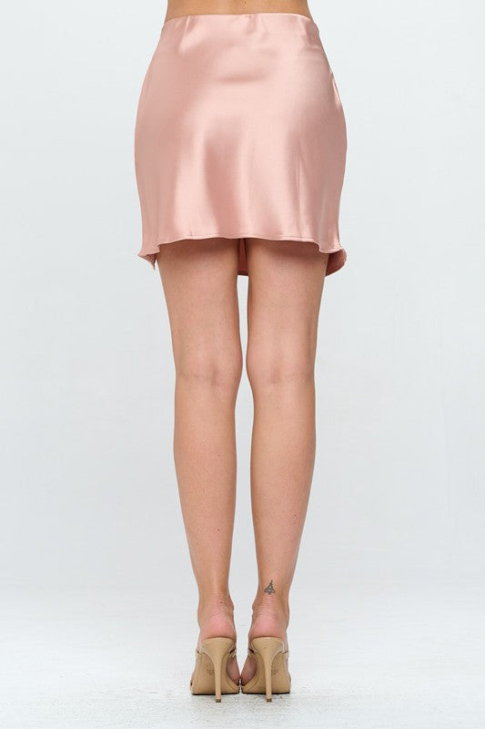 Peach Satin Mini Skirt with Slit Renee C.   