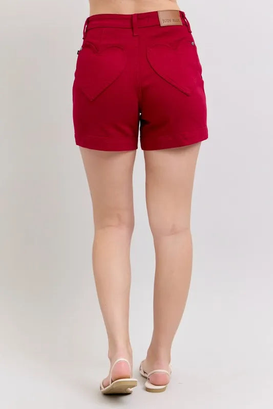High Waist Tummy Control Garment Dyed Heart Shaped Denim Shorts Judy Blue