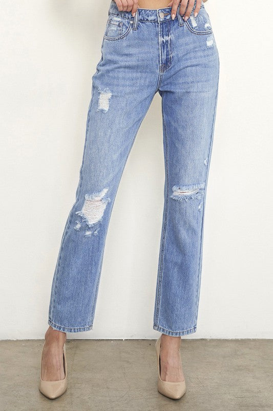 High Rise Distressed Girlfriend Jeans Insane Gene   