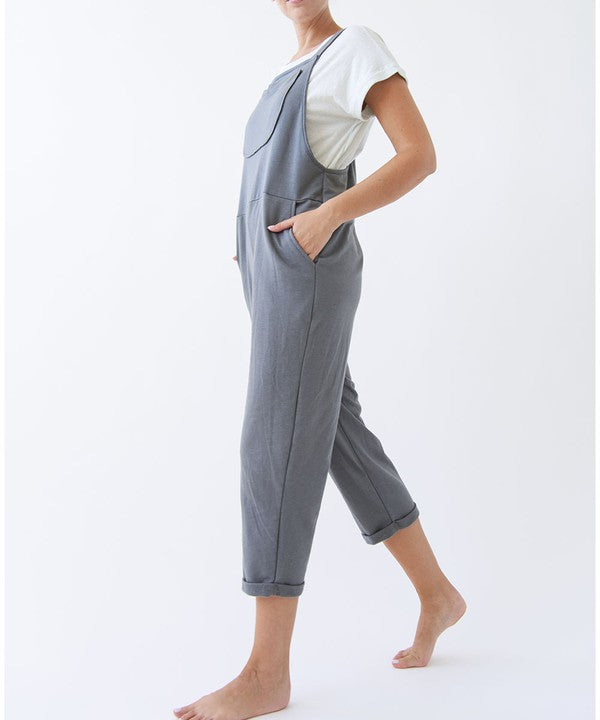 Brushed Organic Hemp Relaxed Fit Overalls Fabina DULL GREY S 