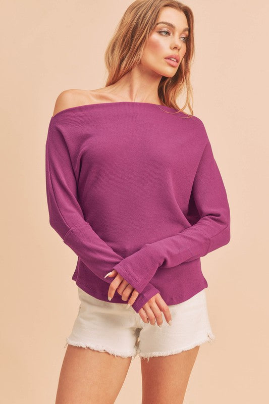 Lula Off Shoulder Thermal Long Sleeve Top Aemi + Co MAGENTA S 