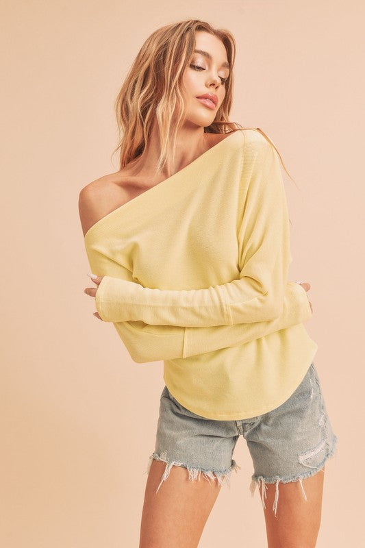 Lula Off Shoulder Thermal Long Sleeve Top Aemi + Co YELLOW M 