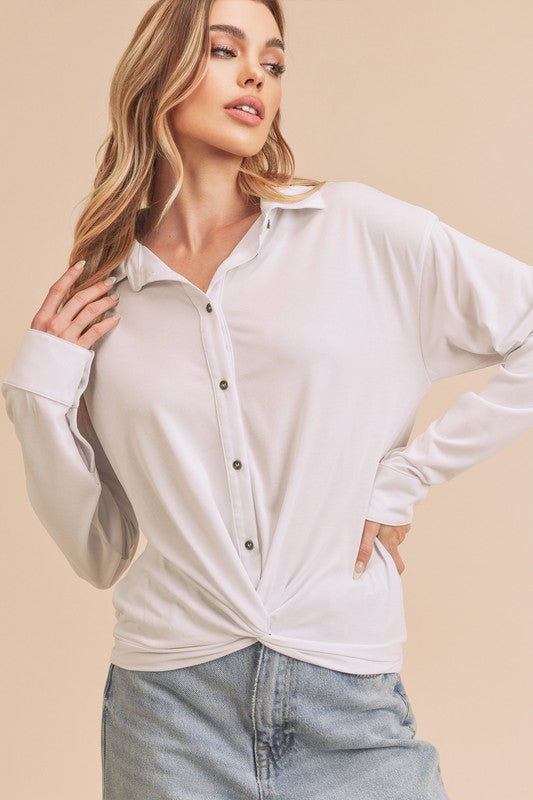 Nola Cross Front Button Long Sleeve Top Aemi + Co   