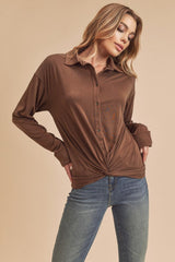 Nola Cross Front Button Long Sleeve Top Aemi + Co   