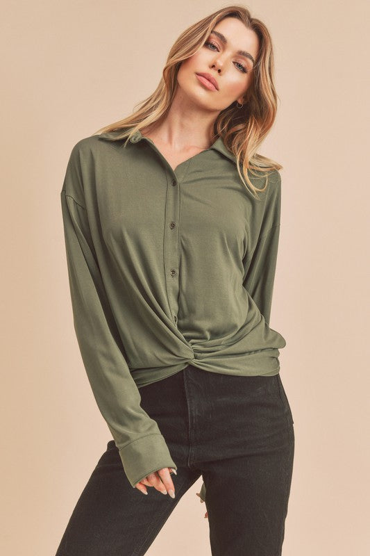 Nola Cross Front Button Long Sleeve Top Aemi + Co   