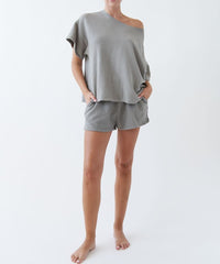 Oversized Garment Dye Open Shoulder Top Fabina   