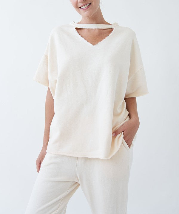 Raw Edge Oversized Crop Top Fabina vanilla S 