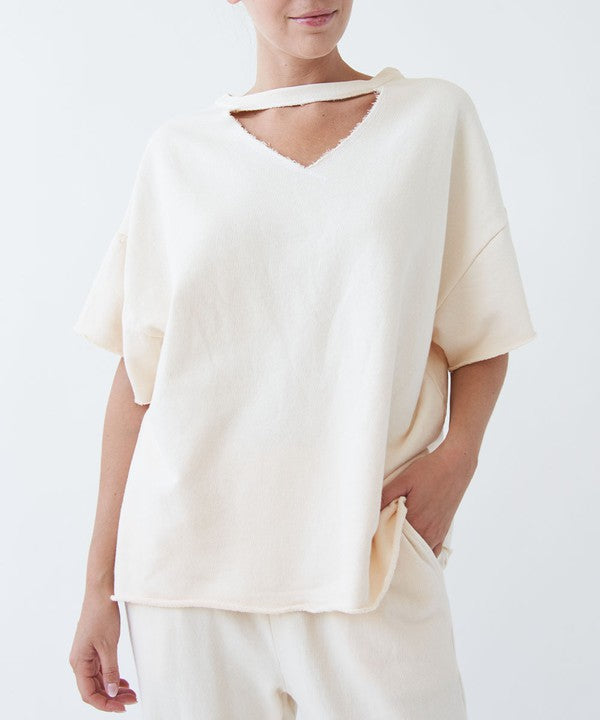 Raw Edge Oversized Crop Top Fabina   