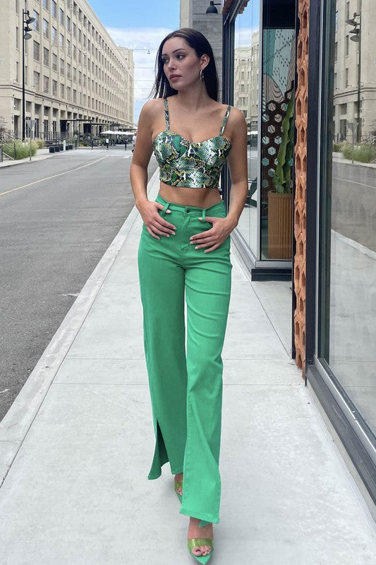 Front Slit Wide Leg Green Tencel Pants Vibrant M.i.U GREEN 1 