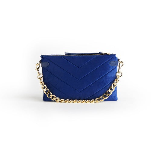 Velvet Envelope Gold Chain Boho Handbag Thomas and Lee Co Blue OS 