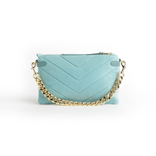 Velvet Envelope Gold Chain Boho Handbag Thomas and Lee Co Aqua OS 