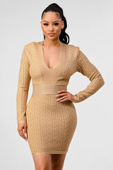 Athina Gold Geometric Print Plunge Bodycon Bandage Dress Athina   