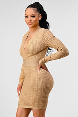 Athina Gold Geometric Print Plunge Bodycon Bandage Dress Athina   