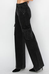 High Rise Wide Leg Cargo Jeans Risen   