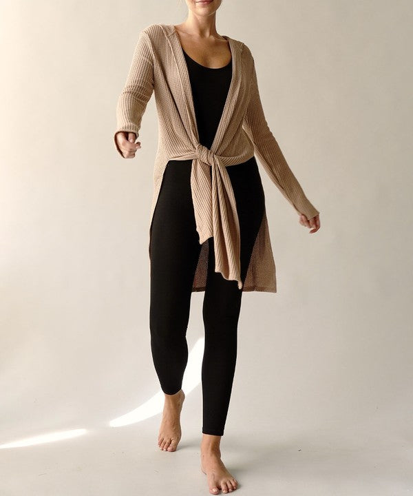 Bamboo Waffle Knit Slim Hoodie Long Cardigan Fabina   