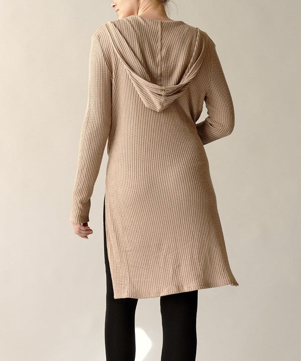 Bamboo Waffle Knit Slim Hoodie Long Cardigan Fabina   