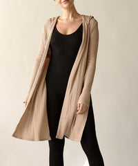 Bamboo Waffle Knit Slim Hoodie Long Cardigan Fabina   