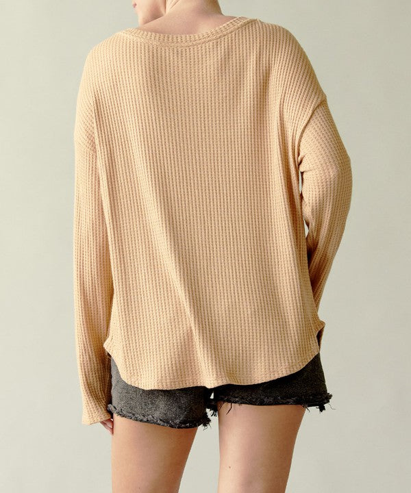 Bamboo Waffle Knit Long Sleeve Oversized Pullover Fabina   