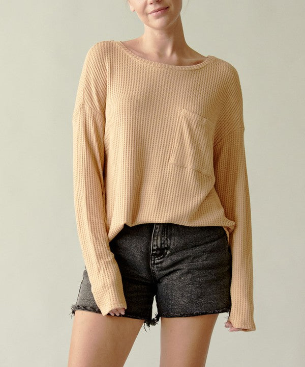 Bamboo Waffle Knit Long Sleeve Oversized Pullover Fabina   