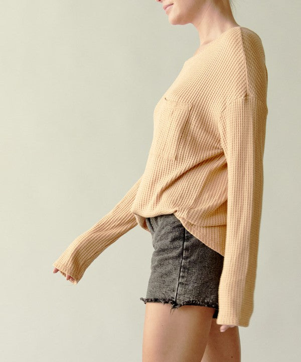 Bamboo Waffle Knit Long Sleeve Oversized Pullover Fabina   