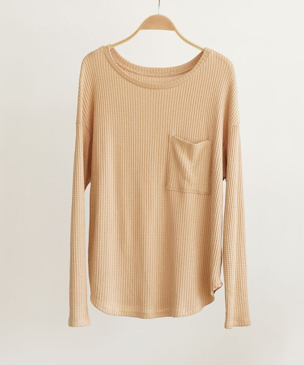 Bamboo Waffle Knit Long Sleeve Oversized Pullover Fabina OLIVE S 