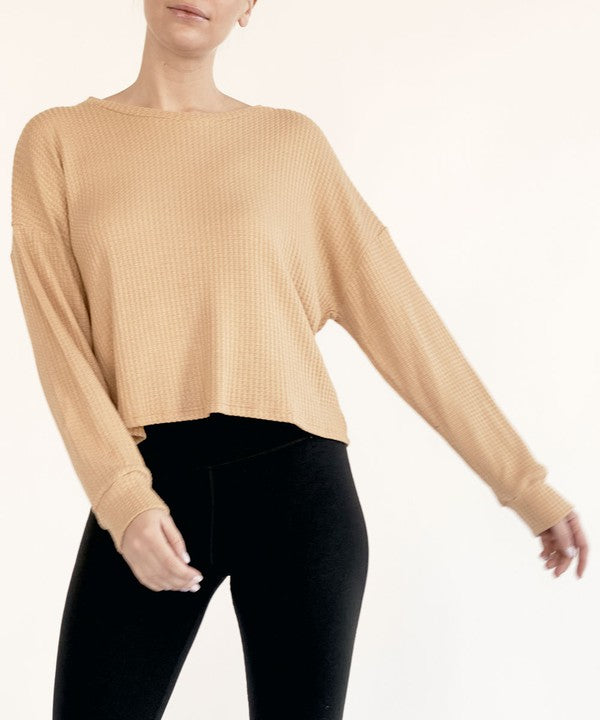 Bamboo Waffle Knit Loose Crop Top Fabina   