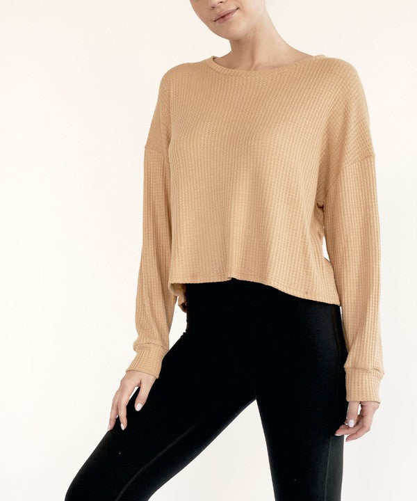 Bamboo Waffle Knit Loose Crop Top Fabina   