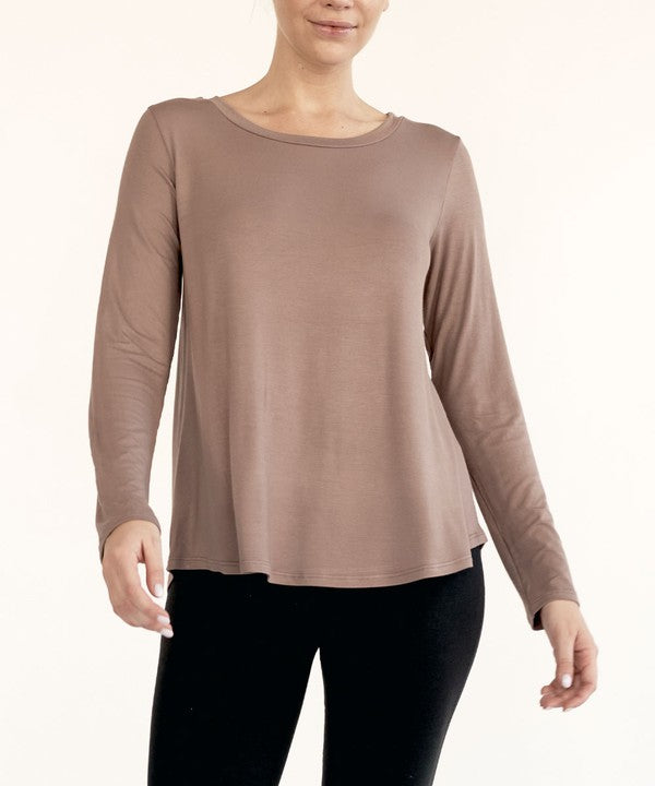 Bamboo Classic Long Sleeve Relaxed Top Fabina MOCHA S 