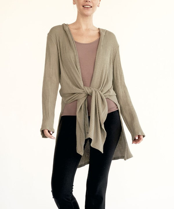 Bamboo Waffle Knit Slim Hoodie Long Cardigan Fabina OLIVE S 