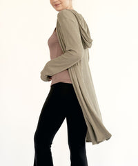 Bamboo Waffle Knit Slim Hoodie Long Cardigan Fabina   