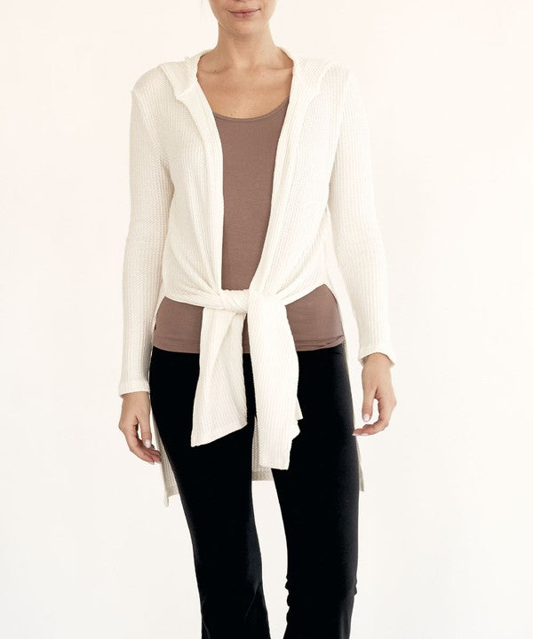 Bamboo Waffle Knit Slim Hoodie Long Cardigan Fabina   