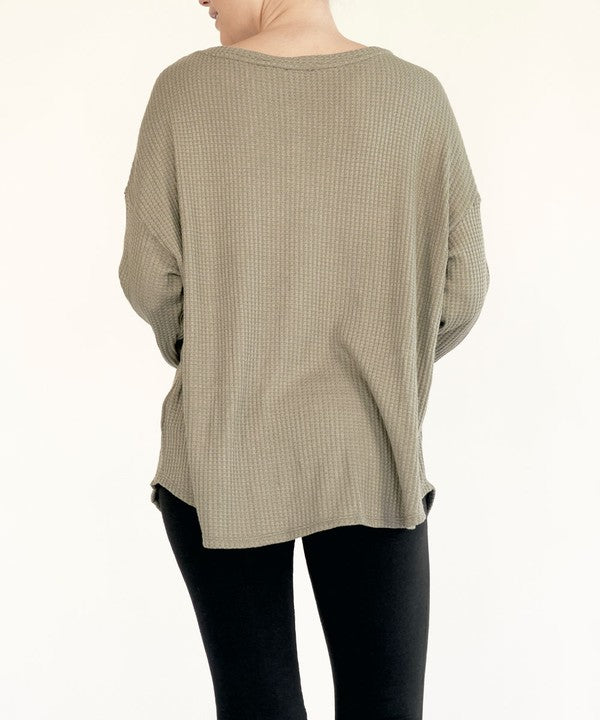 Bamboo Waffle Knit Long Sleeve Oversized Pullover Fabina   