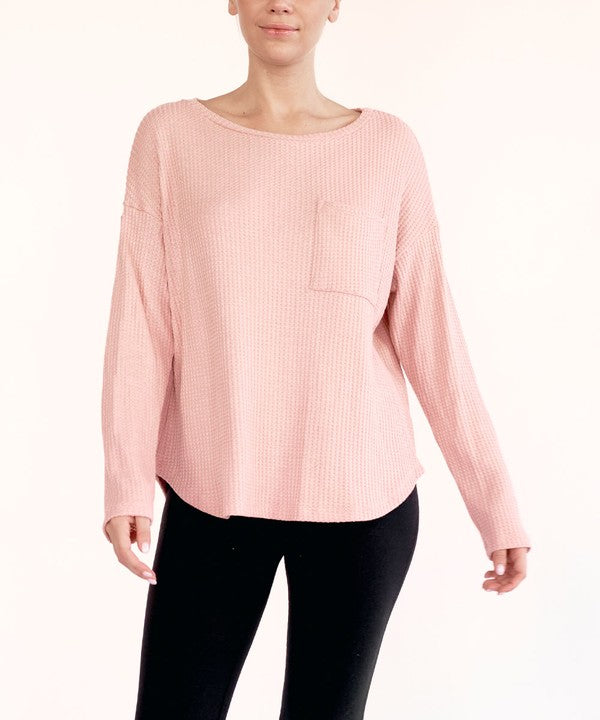 Bamboo Waffle Knit Long Sleeve Oversized Pullover Fabina   