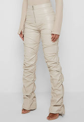 Creme Ruched Faux Leather Pants By Claude   