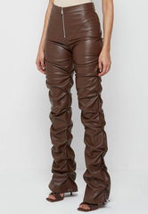 Brown Ruched Faux Leather Pants By Claude   