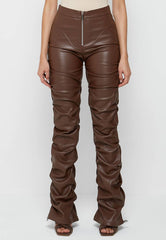 Brown Ruched Faux Leather Pants By Claude   