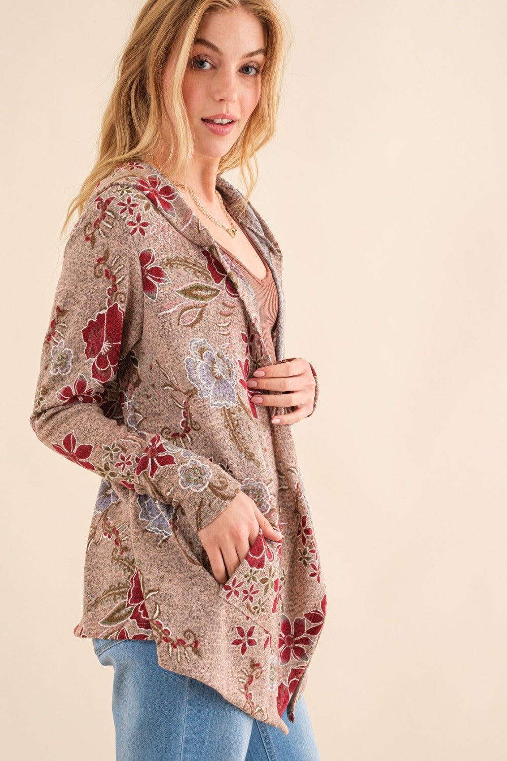 Floral Thermal Hooded Open Front Cardigan And the Why   