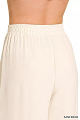 Woven Airflow Elastic Waistband Pants ZENANA