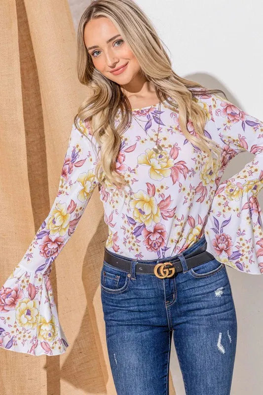 Floral Printed Bell Sleeve Casual Top And the Why