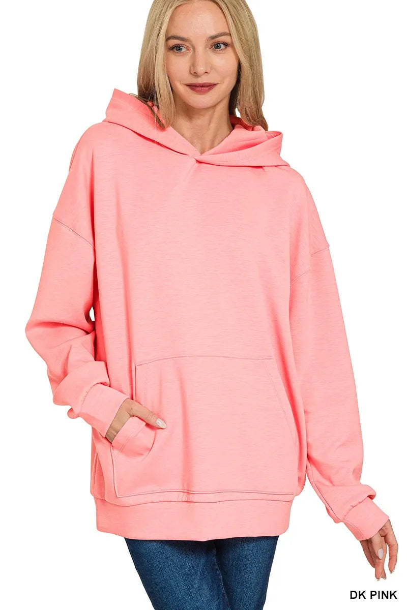 Oversized Scuba Hoodie with Kangaroo Pocket ZENANA DK PINK S/M
