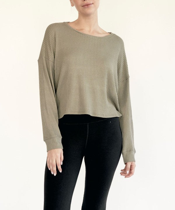 Bamboo Waffle Knit Loose Crop Top Fabina   