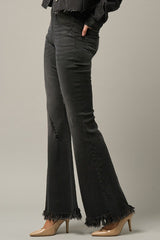 Elastic Banded Long Frayed Flare Jeans Denim Lab USA   