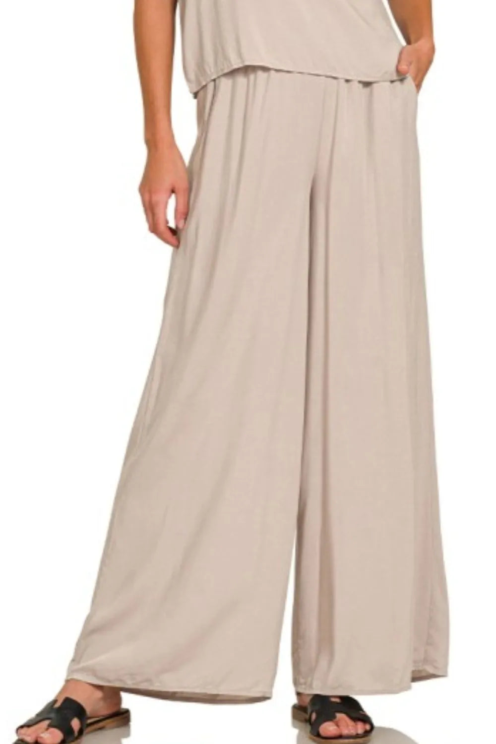 Round Neck T-Shirt and Wide Leg Pants Set ZENANA