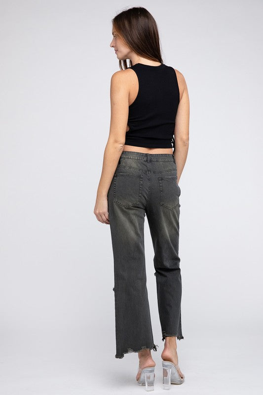 Distressed Vintage Washed Wide Leg Pants BiBi   