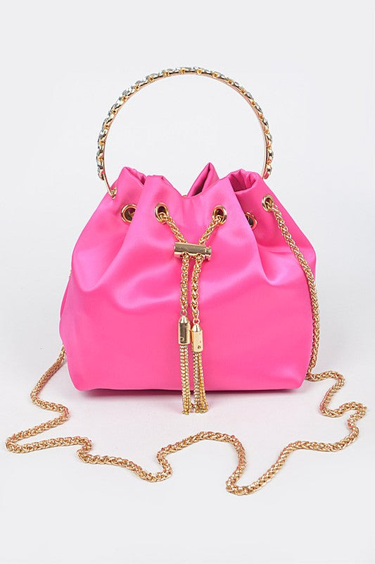 Satin Bucket Clutch Bag with Top Handle Artini Accessories Fuchsia O/S 