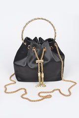 Satin Bucket Clutch Bag with Top Handle Artini Accessories BLACK/GOLD O/S 