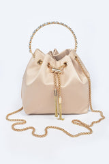 Satin Bucket Clutch Bag with Top Handle Artini Accessories NUDE O/S 